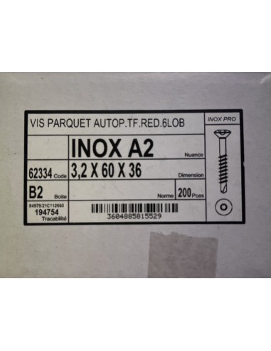Visse Inoxydable A2 - 3,2x60x36