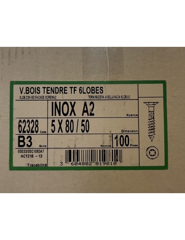 Visse Inoxydable A2 - 5x80x50