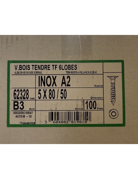 Visse Inoxydable  A2 5x80x50